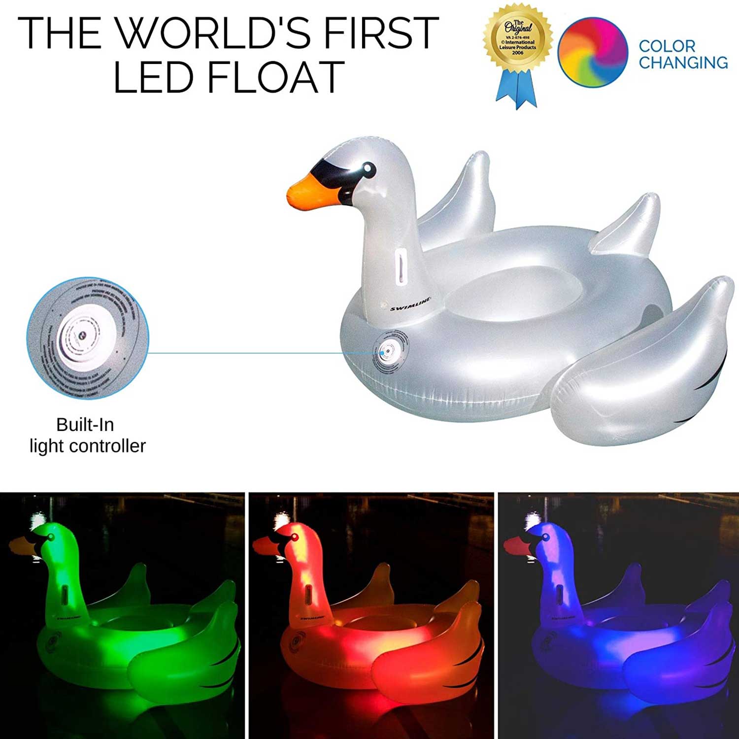 Giant Inflatable LED Light-Up Swan Pool Raft